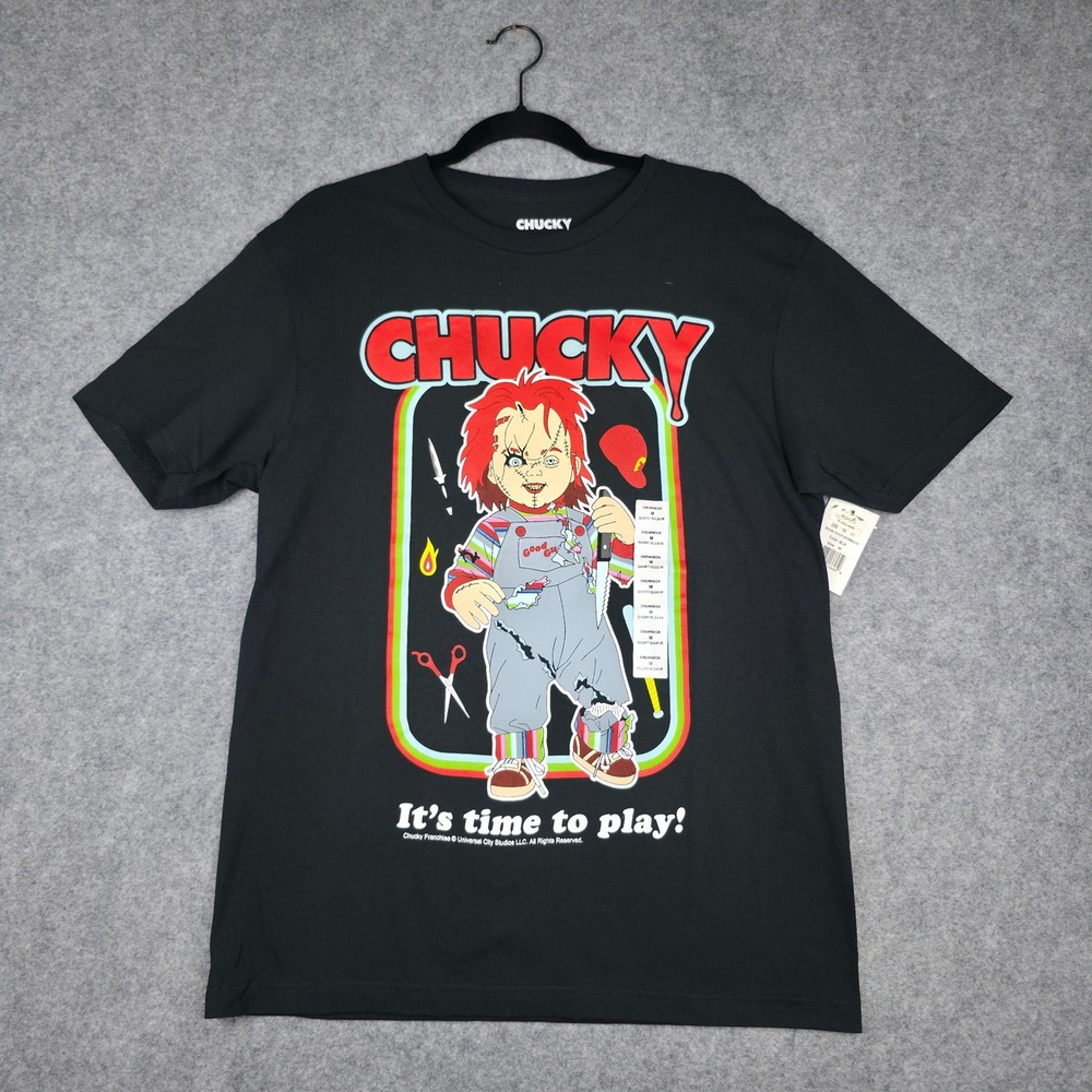 Chucky Child's Play Graphic T-Shirt Medium Black Horror Movie Crew Neck Tee